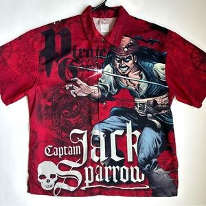 Disney Store Captain Jack Sparrow Red Button Up Shirt L